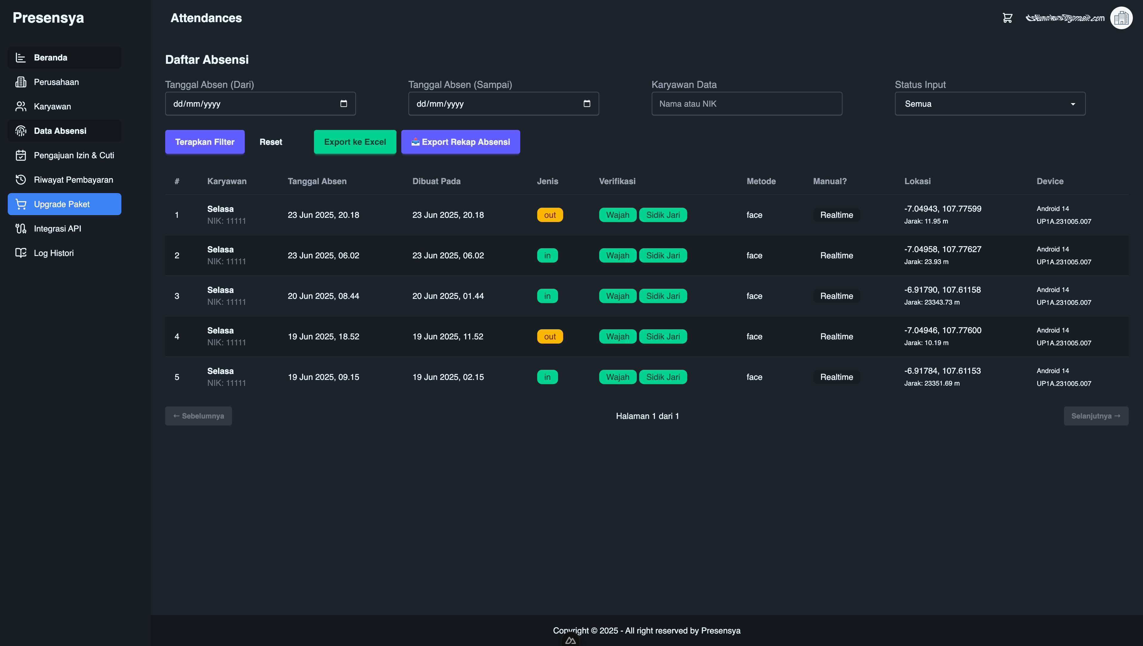 Dashboard Rekap Absensi